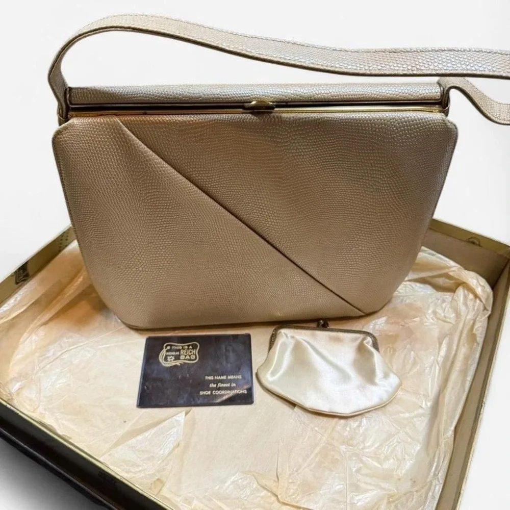 NIB Vintage Nicholas Reich Textured Snakeskin Handbag Bone Color